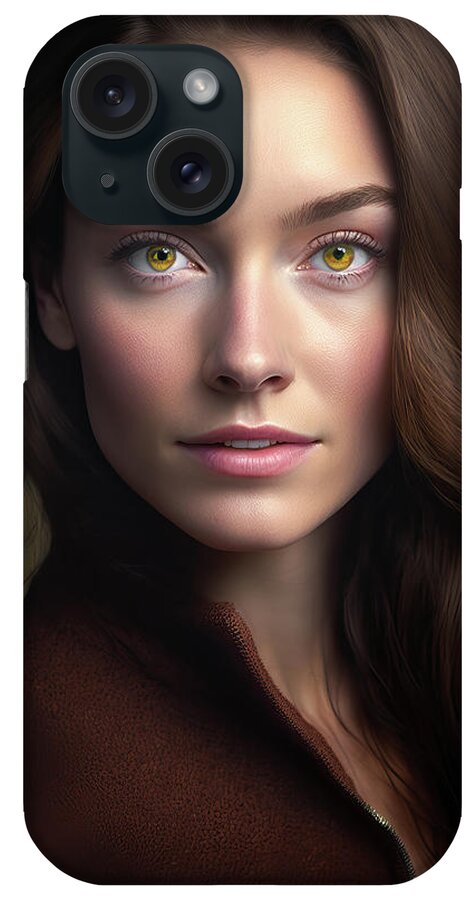 Woman iPhone Case featuring the digital art Woman Portrait 22 Brown Hair Hazel Eyes by Matthias Hauser