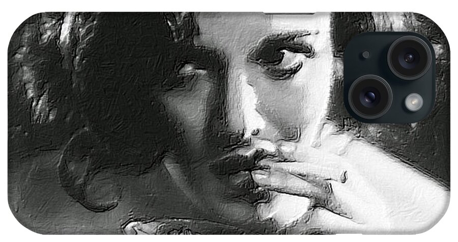 Uma Thurman iPhone Case featuring the painting Woman Smoking by Tony Rubino