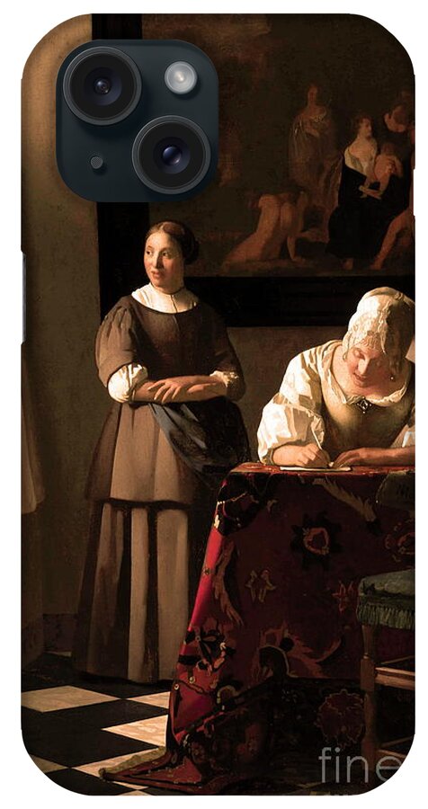 Woman Writing A Letter iPhone Case featuring the painting Woman Writing a Letter with her Maid by Alexandra Arts