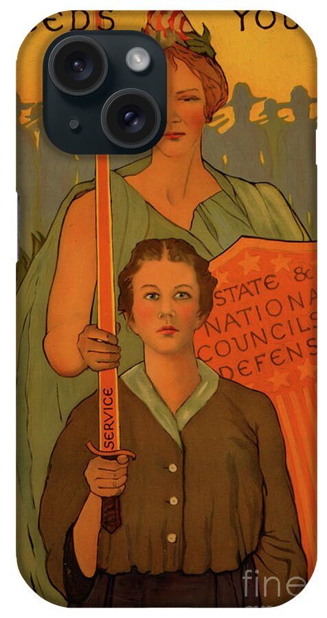Woman iPhone Case featuring the painting Woman your country needs you, 1917 by American School