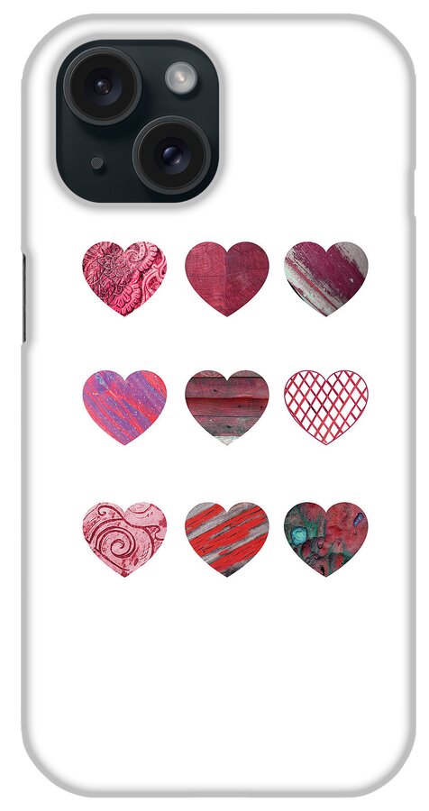 Heart iPhone Case featuring the mixed media Wooden Hearts by Moira Law