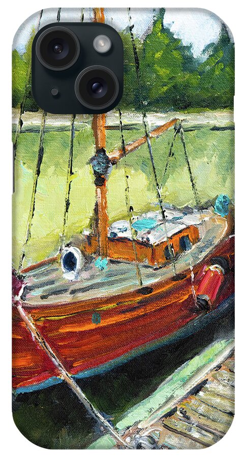 Sailboat iPhone Case featuring the painting Wooden Sailboat at Toledo 2 by Mike Bergen
