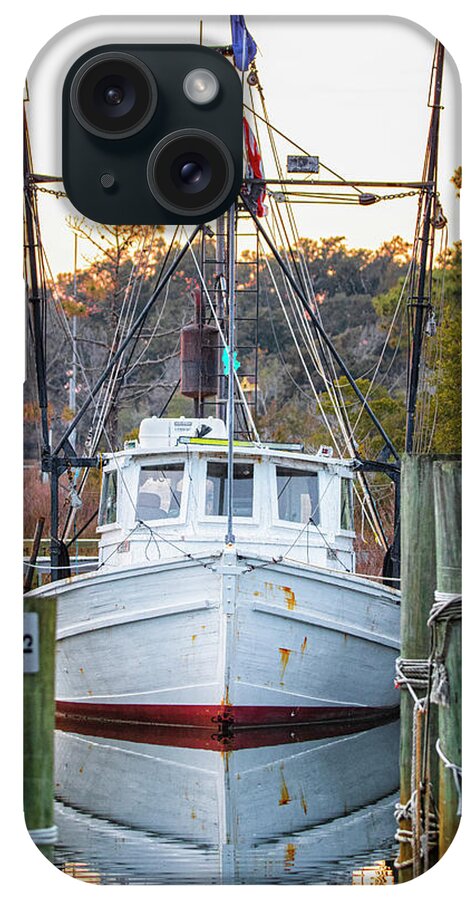 Trawler iPhone Case featuring the photograph Wooden Trawler in Harbor at Harkers Island NC by Bob Decker