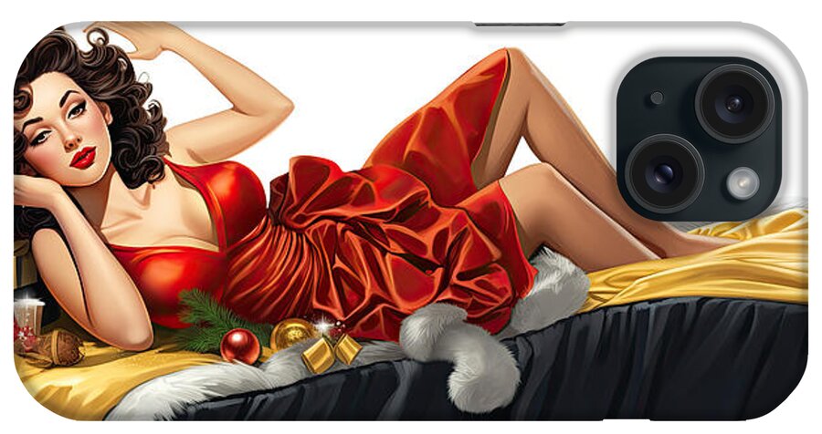 Painting iPhone Case featuring the painting X-Mas Pin-up No.4 by My Head Cinema