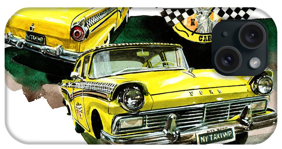 Ny Taxi iPhone Case featuring the painting Yellow Cab New York Taxi by Yoshiharu Miyakawa