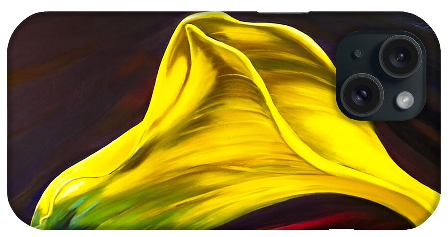 Painting iPhone Case featuring the painting Yellow Calla Lily on Red Velvet by Sherrell Rodgers