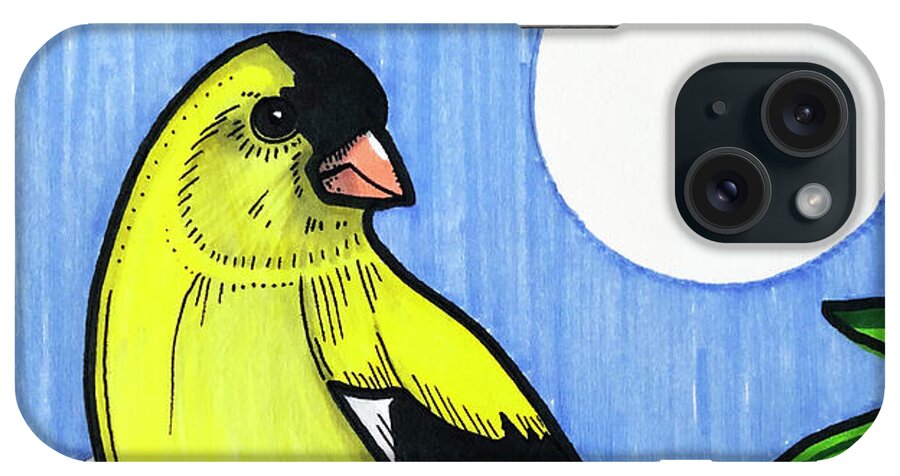 Yellow Cardinal iPhone Case featuring the drawing Yellow Cardinal by Creative Spirit