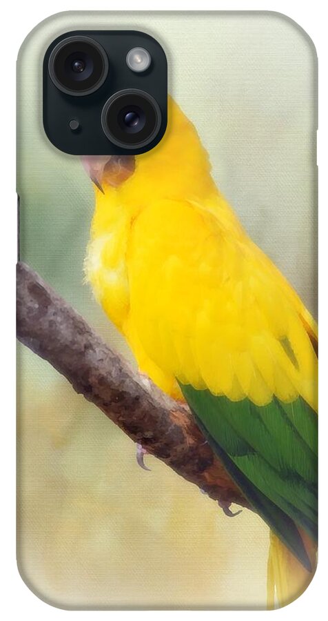 Bird iPhone Case featuring the mixed media Yellow Green Parrot Bird 83 by Lucie Dumas