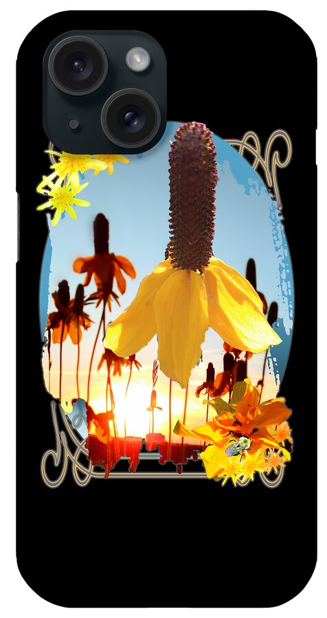 Yellow iPhone 15 Case featuring the digital art Yellow Mexican Hat Summer Flower Collage by Delynn Addams