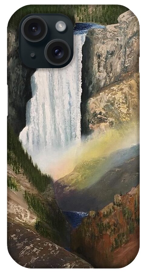 Waterfall iPhone Case featuring the painting Yellowstone Falls by Marlene Little