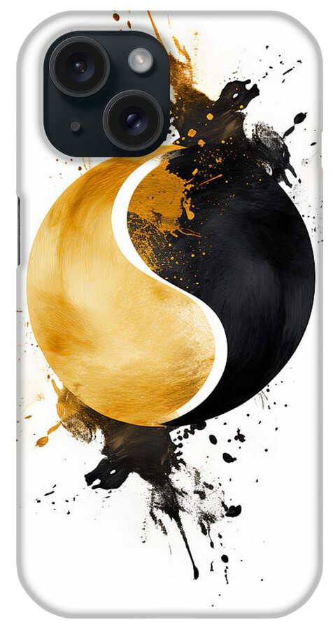 Black And Gold iPhone Case featuring the painting Yin Yang Black and Gold by Lourry Legarde