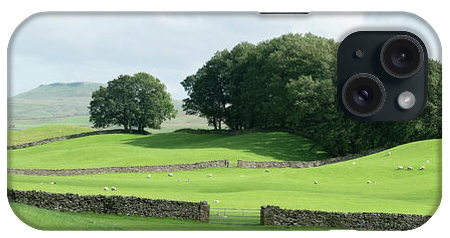 Panorama iPhone Case featuring the photograph Yorkshire Dales Wensleydale Fields by Sonny Ryse