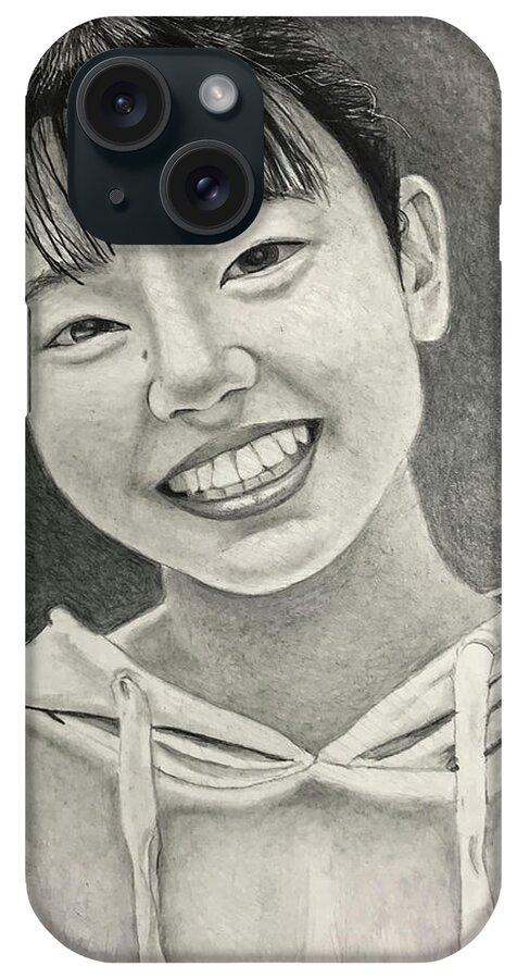 Monotone iPhone Case featuring the drawing Yui's smile by Tim Ernst