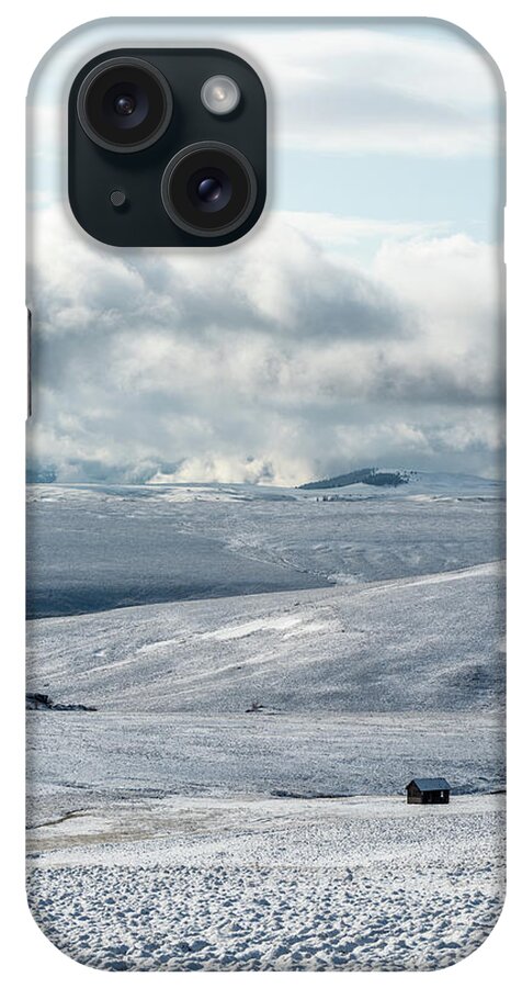 Outdoor; Zumwalt; Spring; Snow Storm; Barn; Joseph; Oregon; Zumwalt Prairie iPhone Case featuring the digital art Zumwalt Prairie under Snow by Michael Lee