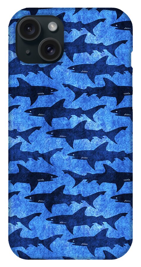 Sharks in the Deep Blue Sea iPhone 15 Plus Case by Antique Images - Pixels