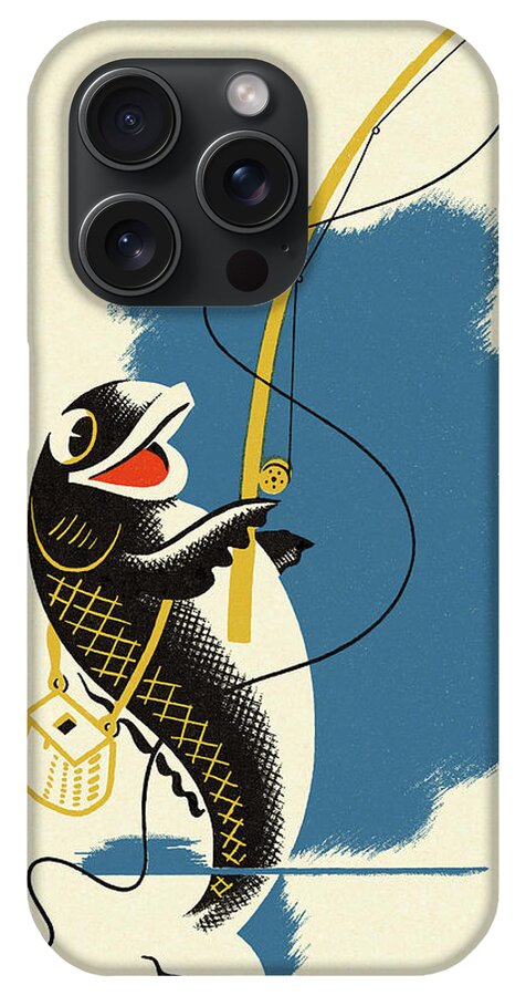 Fish Holding a Fishing Pole iPhone 15 Pro Case by CSA Images