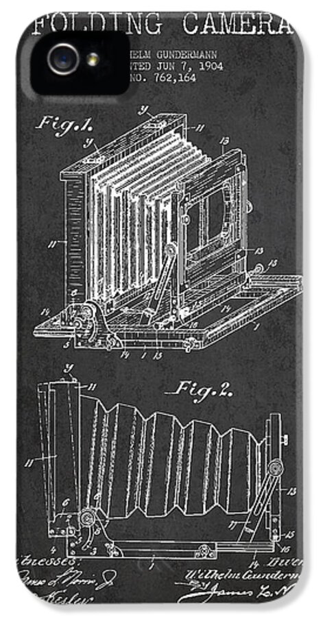 Camera iPhone 5 Case featuring the digital art Folding Camera Patent Drawing from 1904 #2 by Aged Pixel