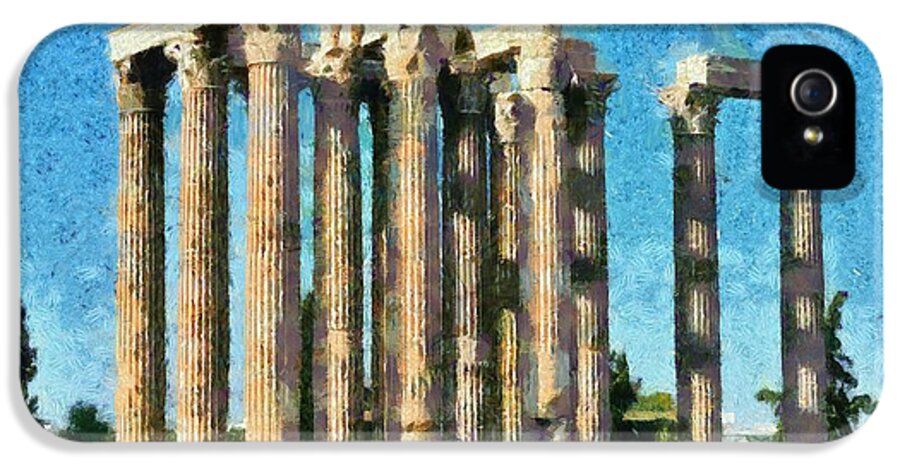 Jupiter; Zeus; Jove; Olympian; Acropolis; Monument; Monuments; Athens; City; Capital; Attica; Attika; Attiki; Greece; Hellas; Greek; Hellenic; Europe; European; Temple; Temples; Ancient; Antiquities; Antiquity; Holidays; Vacation; Travel; Trip; Voyage; Journey; Tourism; Touristic; Summer; Pillar; Pillars; Paint; Painting; Paintings iPhone 5 Case featuring the painting Temple of Olympian Zeus #5 by George Atsametakis