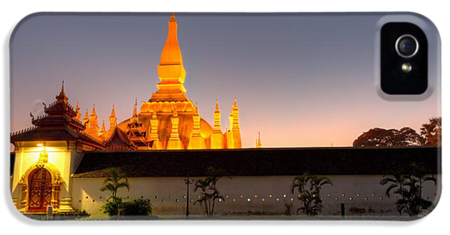 Buddhism iPhone 5 Case featuring the photograph Pha That Luang stupa in Vientiane Laos #2 by Fototrav Print