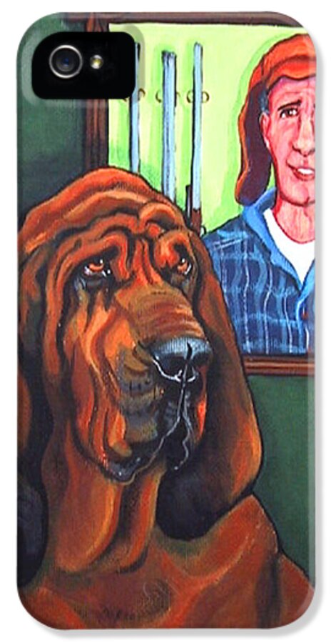 Bloodhound iPhone 5 Case featuring the painting Bloodhound - Bervil and Blue by Rebecca Korpita