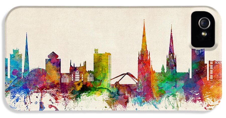 City iPhone 5 Case featuring the digital art Coventry England Skyline by Michael Tompsett