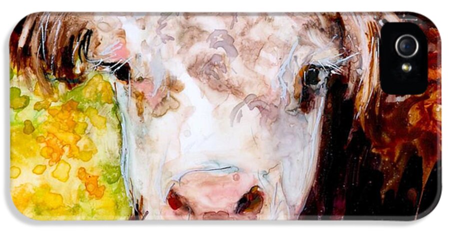 Hereford iPhone 5 Case featuring the painting Cow Face by Molly Poole