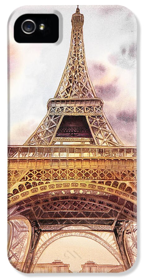 Vintage iPhone 5 Case featuring the painting Eiffel Tower Vintage Art by Irina Sztukowski