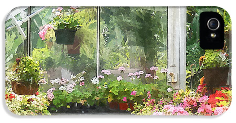 Greenhouse iPhone 5 Case featuring the photograph Geraniums in Greenhouse by Susan Savad