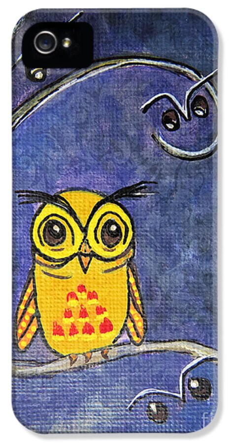 Good Night Owl iPhone 5 Case featuring the painting Good Night Already - Little Hoot Owl by Ella Kaye Dickey