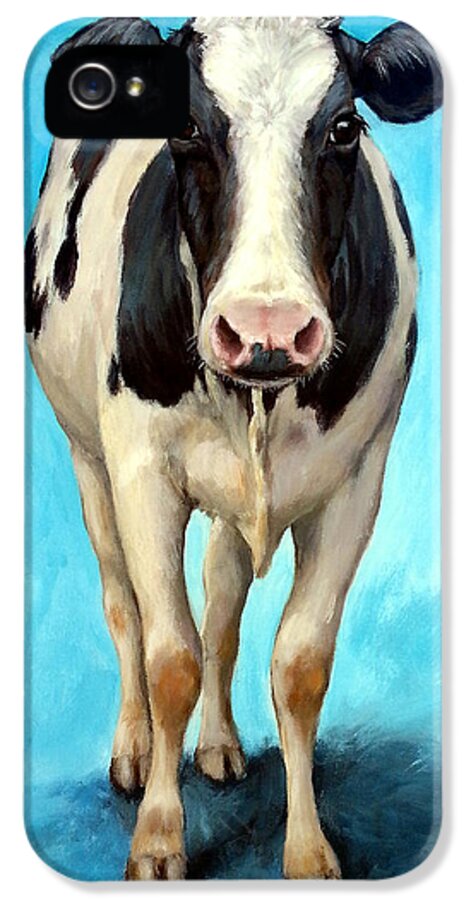 Holstein Cow iPhone 5 Case featuring the painting Holstein Cow Standing on Turquoise by Dottie Dracos