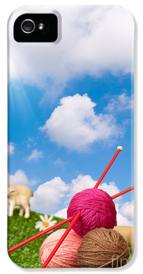 Wool iPhone 5 Case featuring the photograph Knitting Yarn With Sheep by Amanda Elwell