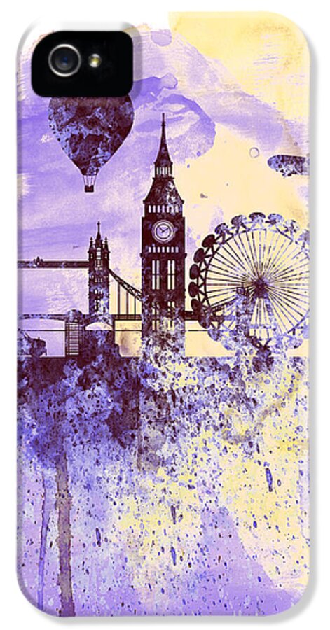 London iPhone 5 Case featuring the painting London Watercolor Skyline by Naxart Studio