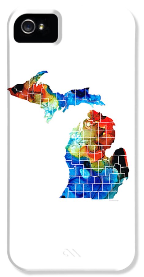 Michigan iPhone 5 Case featuring the painting Michigan State Map - Counties by Sharon Cummings by Sharon Cummings