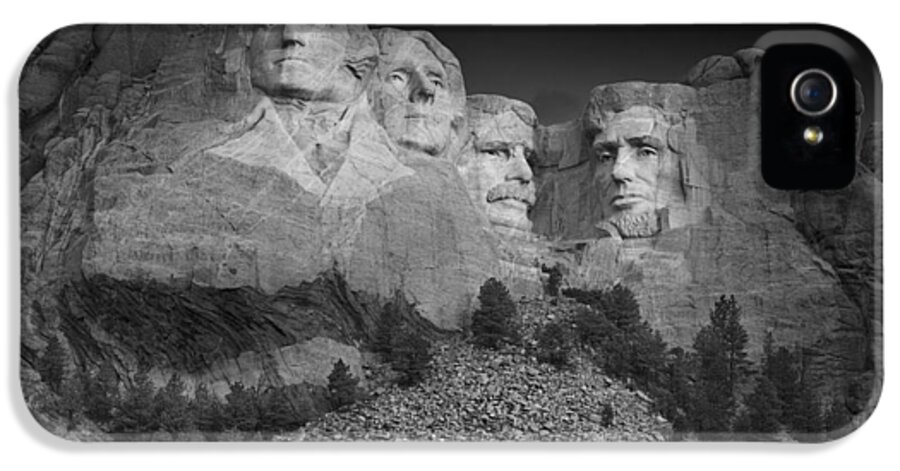 Mount iPhone 5 Case featuring the photograph Mount Rushmore South Dakota Dawn B W by Steve Gadomski