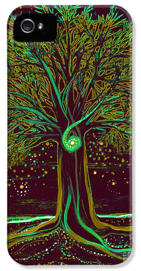 First Star iPhone 5 Case featuring the mixed media Mystic Spiral Tree green by jrr by First Star Art