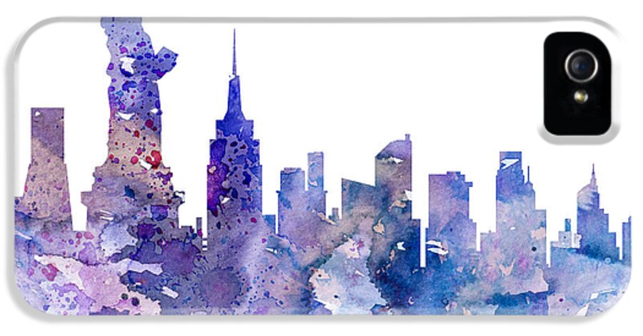 New York City Skyline iPhone 5 Case featuring the painting New York by Watercolor Girl