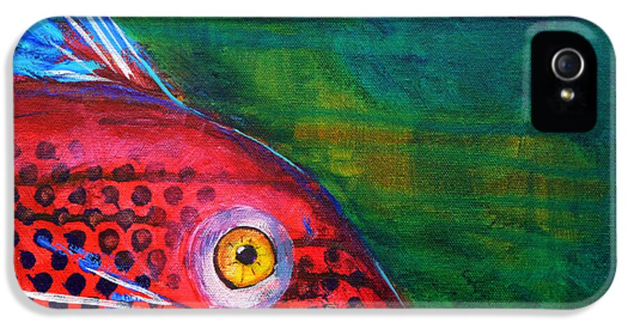Abstract iPhone 5 Case featuring the painting Red Fish by Nancy Merkle