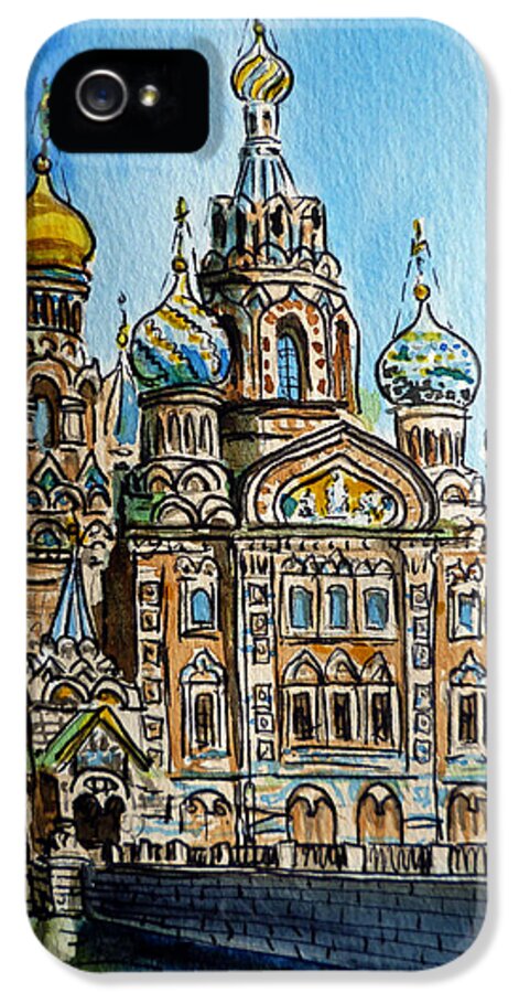 Russia iPhone 5 Case featuring the painting Saint Petersburg Russia The Church of Our Savior on the Spilled Blood by Irina Sztukowski