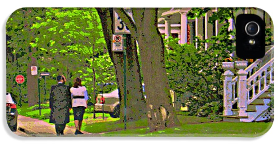 Montreal iPhone 5 Case featuring the painting Springtime Stroll Through Beautiful Tree Lined Outremont Montreal Street Scene Art By Carole Spandau by Carole Spandau