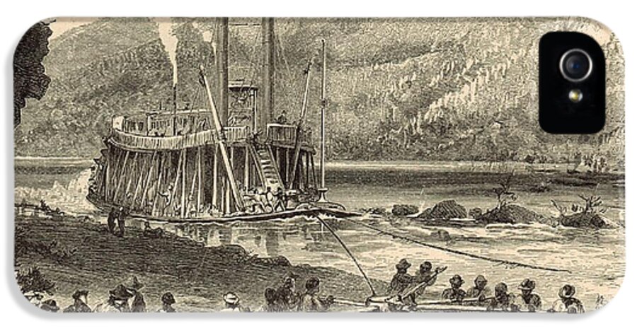 Steamer On The Tennessee iPhone 5 Case featuring the painting Steamer on the Tennessee warped through the Suck - 1872 Engraving by Antique Engravings