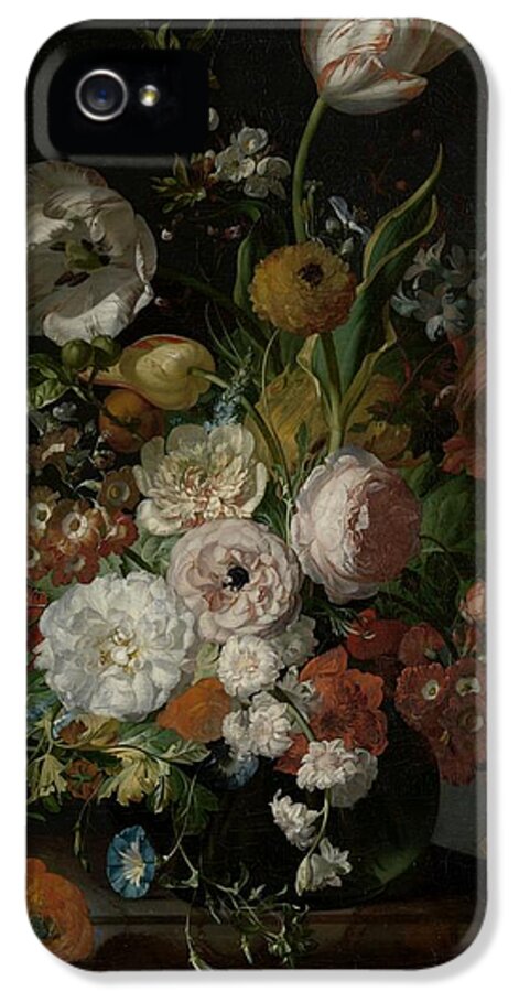 Ruysch iPhone 5 Case featuring the painting Still Life With Flowers in Glass Vase by Rachel Ruysch