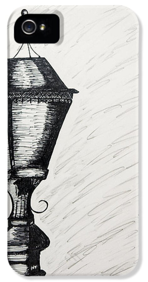 Lamp Post iPhone 5 Case featuring the drawing The Light is Out by Karin Celeste