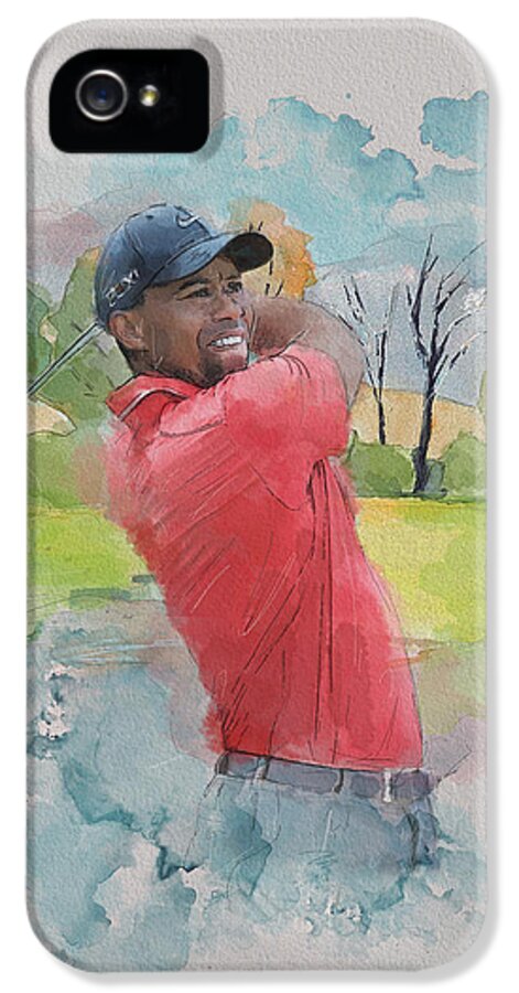 Sports iPhone 5 Case featuring the painting Tiger Woods by Catf