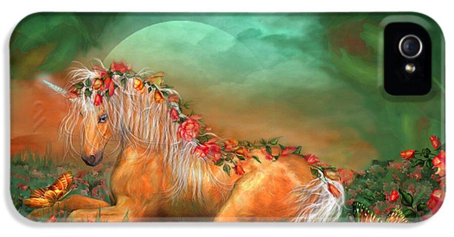 Unicorn iPhone 5 Case featuring the mixed media Unicorn Of The Roses by Carol Cavalaris