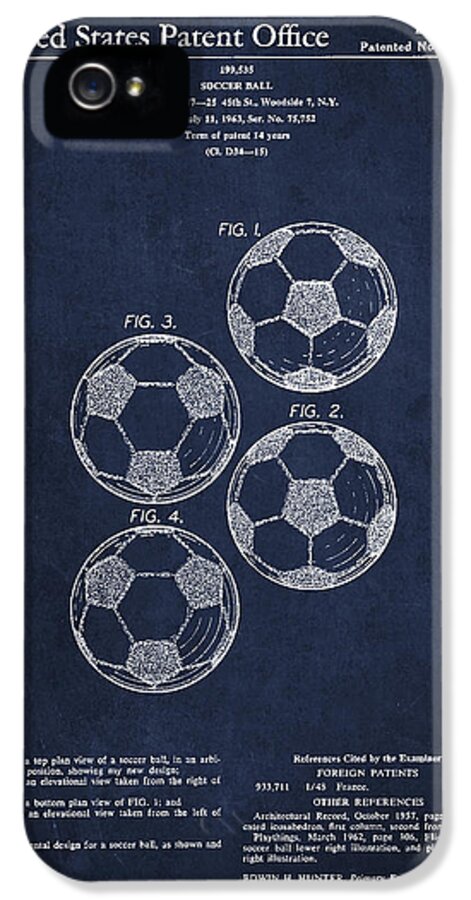 Soccer iPhone 5 Case featuring the digital art Vintage Soccer Ball Patent Drawing from 1964 by Aged Pixel