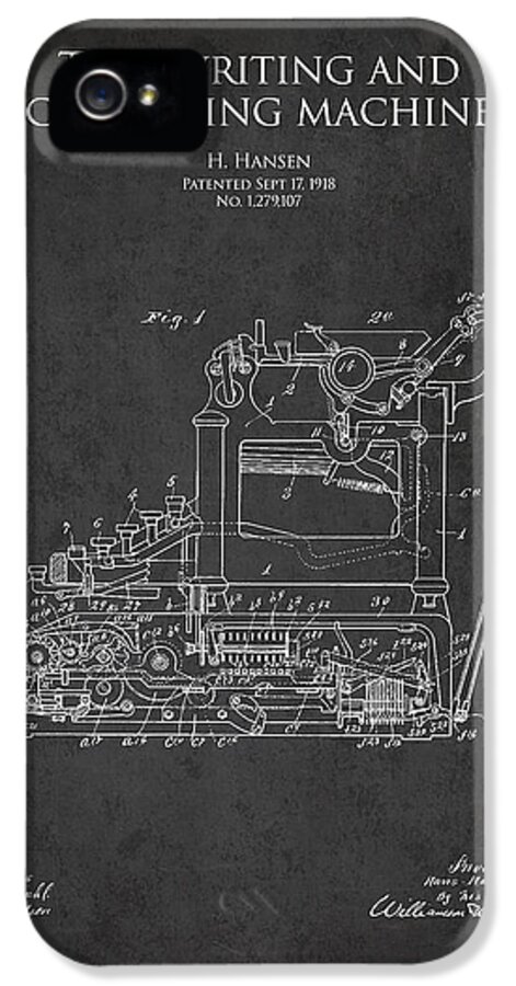 Typewriter iPhone 5 Case featuring the digital art Vintage typewriter Patent from 1918 by Aged Pixel