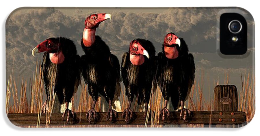 Vulture iPhone 5 Case featuring the digital art Vultures on a Fence by Daniel Eskridge