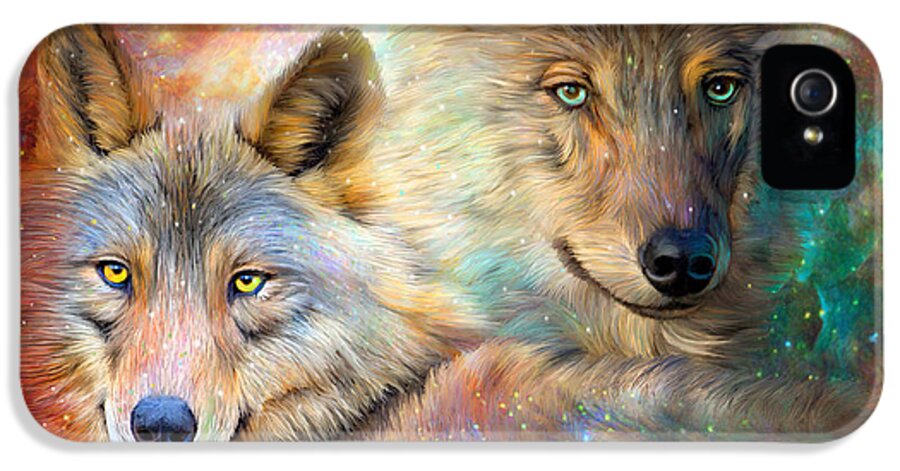 Wolf iPhone 5 Case featuring the mixed media Wolf - Spirit Of The Universe by Carol Cavalaris