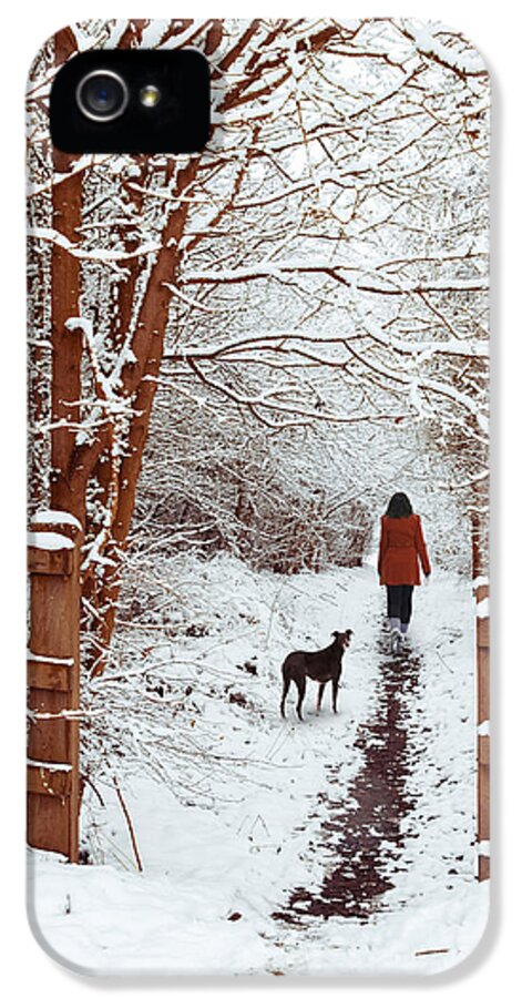 Alone iPhone 5 Case featuring the photograph Woman Walking Dog by Amanda Elwell