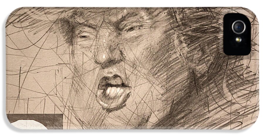 Donald Trump iPhone 5 Case featuring the drawing Trump #2 by Ylli Haruni